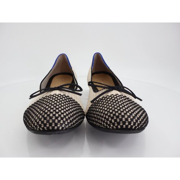 Rothy's Coco The Ballet Flat Cream Black Woven Bow Tie Flats Size 13 - Picture 2 of 12